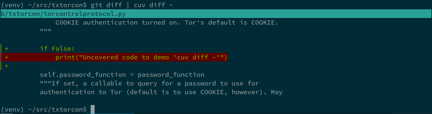 showing "cuv diff" colouring